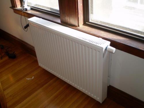 Buderus hydronic panel radiator installed in Bedford, MA
