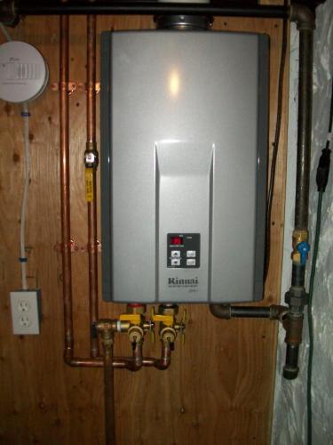 Rinnai tankless natural gas hot water heater installed in Arlington, MA