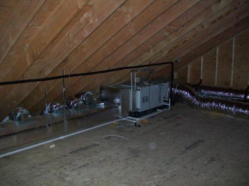 American Standard high efficiency furnace in attic installed in Stoneham, MA.  