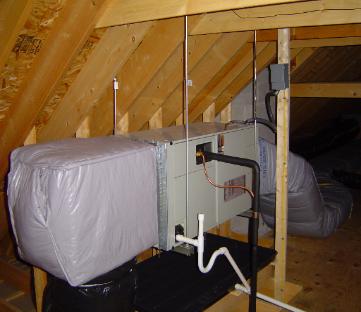 American Standard high efficiency furnace installed in attic with air conditioning in Lexington, MA